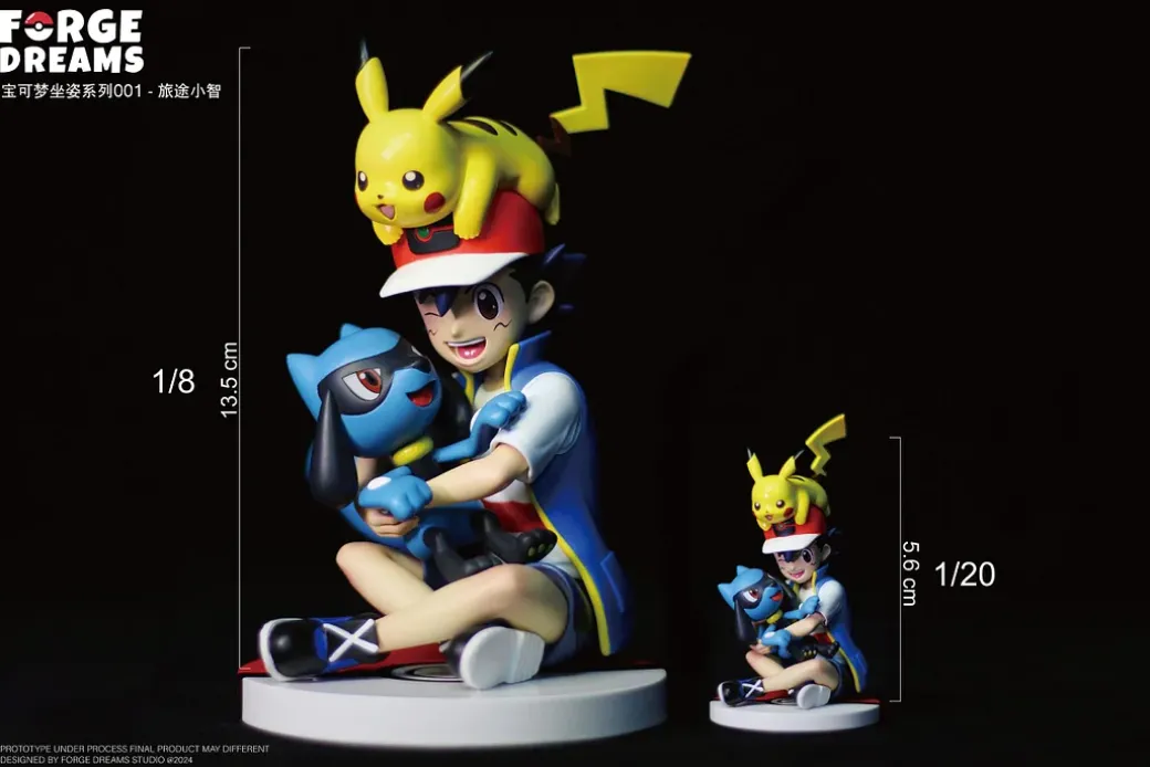 1/20 & 1/8 Scale World Zukan Journey Ash Ketchum & Pikachu & Riolu - Pokemon Resin Statue - Forge Dreams Studio