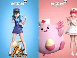1/20 & 1/8 Scale World Zukan Officer Jenny With Growlithe & Nurse Joy With Chansey - Pokemon Resin Statue - STS Studio