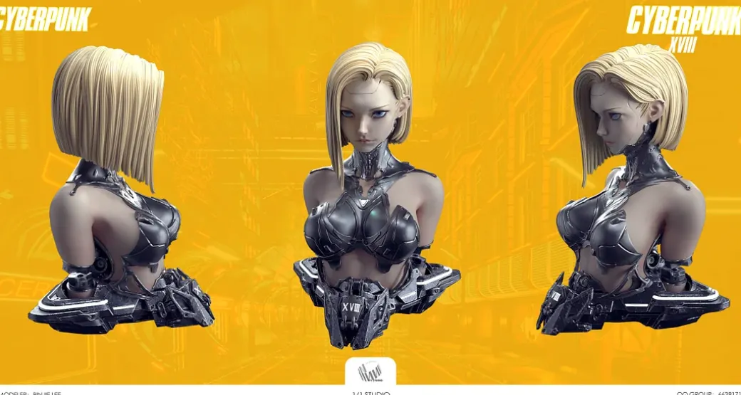 1/1 Scale Cyberpunk XVIII Ver. Android 18 Bust Statue with LED - Dragon Ball Resin Statue - 1/1 Studio