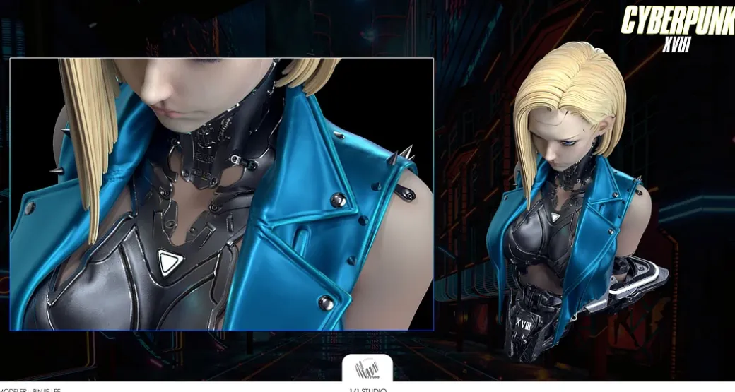 1/1 Scale Cyberpunk XVIII Ver. Android 18 Bust Statue with LED - Dragon Ball Resin Statue - 1/1 Studio