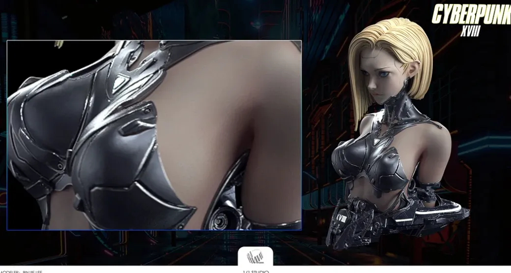 1/1 Scale Cyberpunk XVIII Ver. Android 18 Bust Statue with LED - Dragon Ball Resin Statue - 1/1 Studio