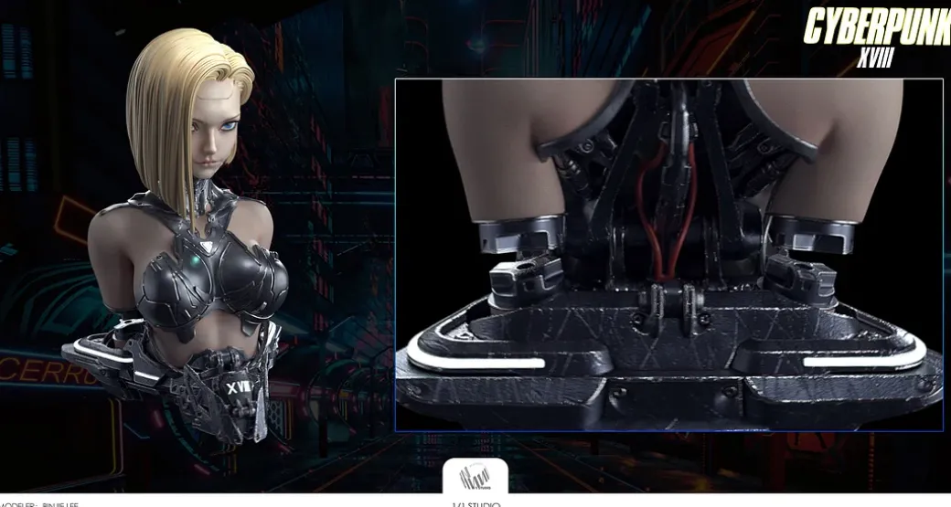 1/1 Scale Cyberpunk XVIII Ver. Android 18 Bust Statue with LED - Dragon Ball Resin Statue - 1/1 Studio