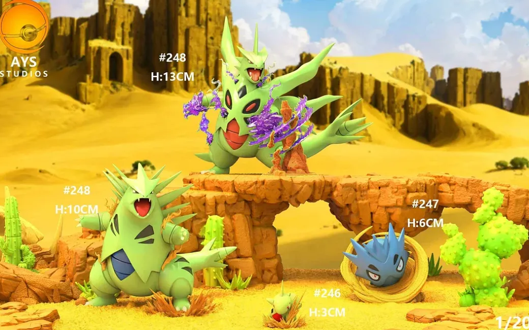 1/20 Scale Evolution of Tyranitar Set & Mega Tyranitar - Pokemon Resin Statue - AYS Studios