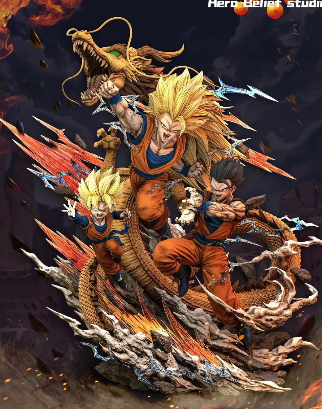 1/6 Scale Super Saiyan 3 Son Goku & Son Gohan & Son Goten - Dragon Ball Resin Statue - Hero Belief Studios