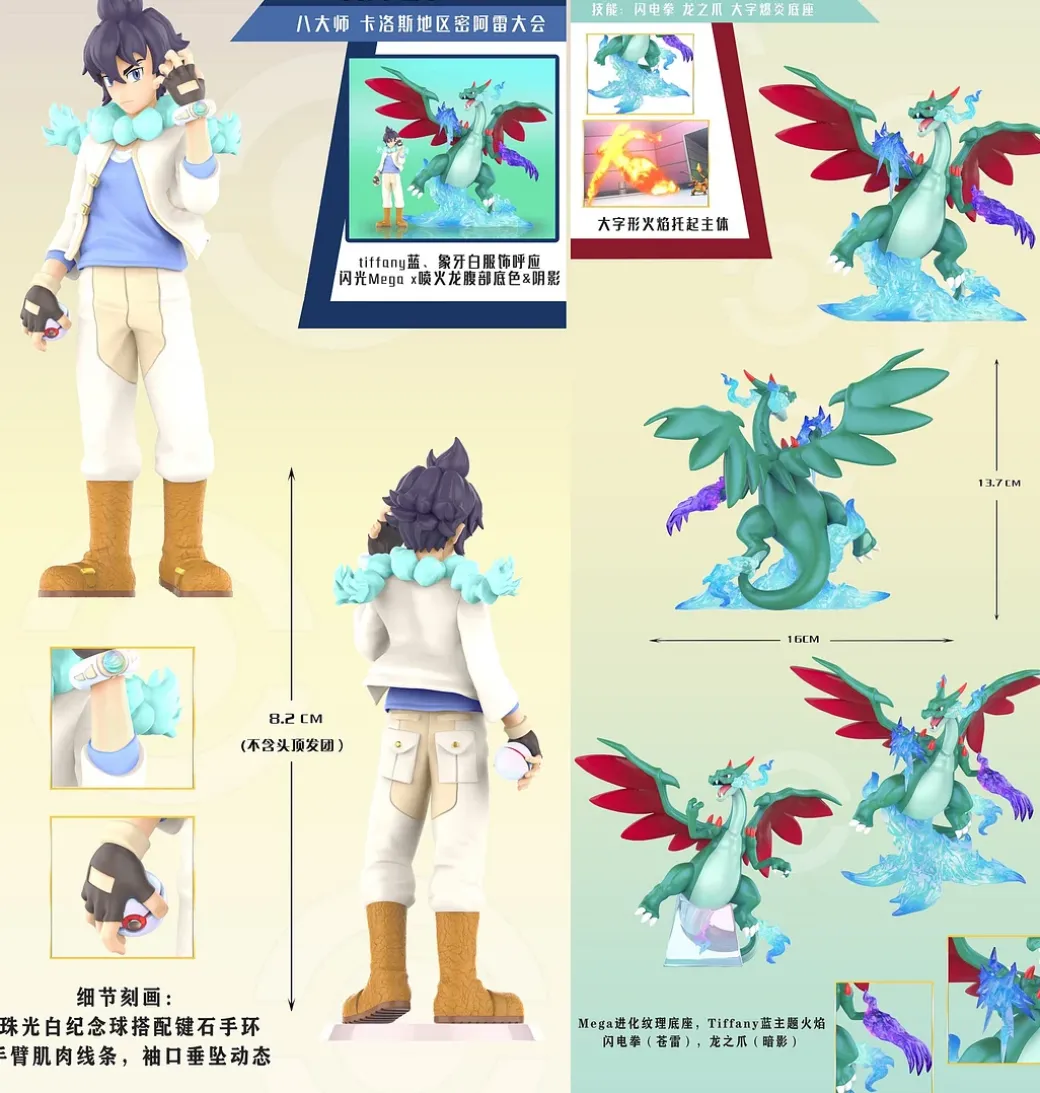 1/20 Scale World Zukan Alain & Mega Charizard X - Pokemon Resin Statue - QN Studios