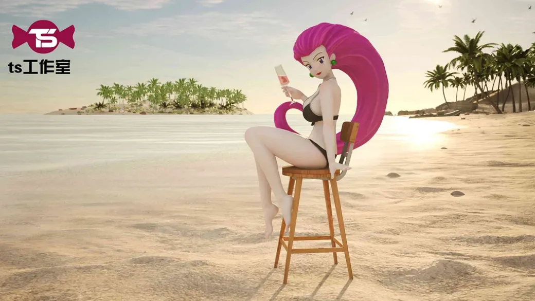 1/20 Scale World Zukan Beach Jessie - Pokemon Resin Statue - TS Studios