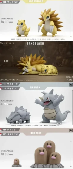 1/20 Scale World Zukan Evolution of Sandslash Set & Alola Sandslash Set & Rhyhorn Set & Dugtrio Set - Pokemon Resin Statue - VS Studio