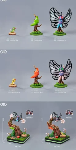 1/20 Scale World Zukan Evolution of Caterpie Set - Pokemon Resin Statue - Unlimited Studios