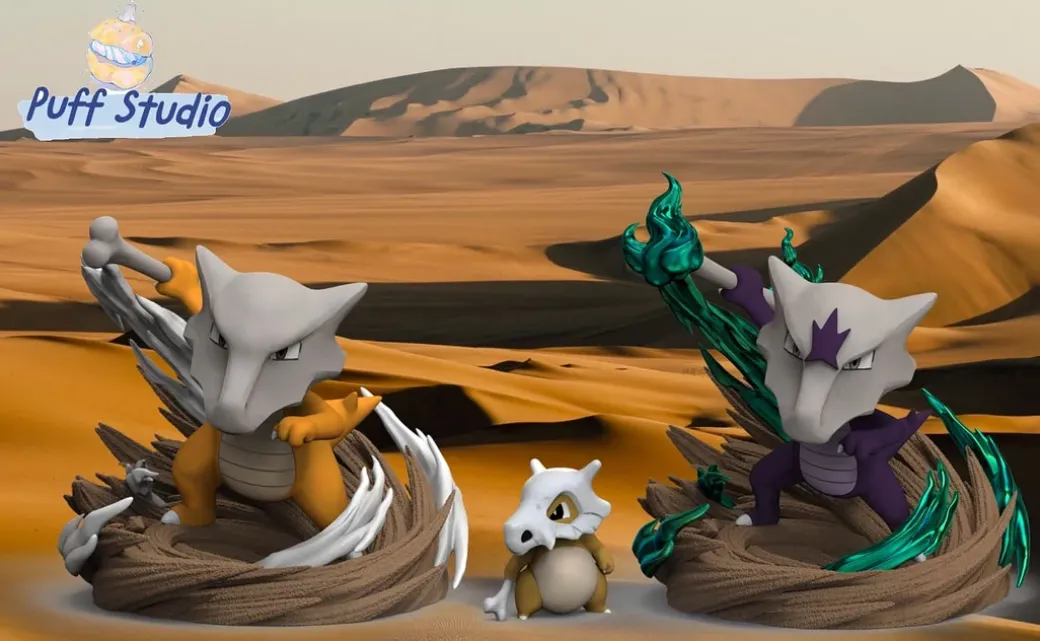 1/20 Scale World Zukan Evolution of Marowak Set & Alola Marowak - Pokemon Resin Statue - Puff Studio