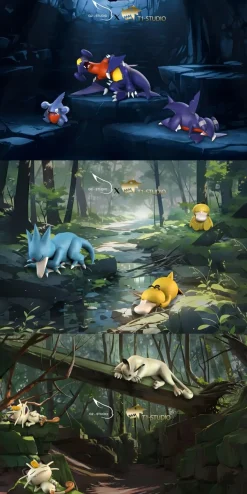 1/20 Scale World Zukan Evolution of Golduck Set & Persian Set & Garchomp Set - Pokemon Statue - G2 Studio