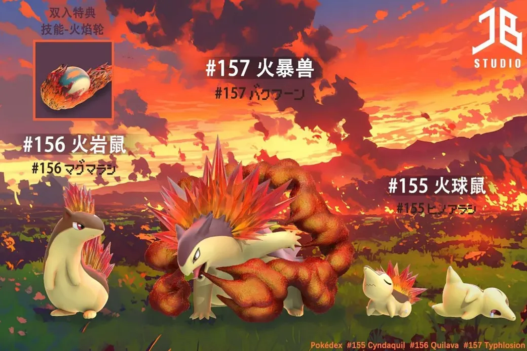 1/20 Scale World Zukan Evolution of Cyndaquil Set - Pokemon Resin Statue - JB Studio