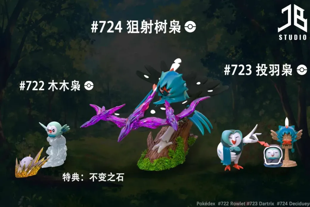 1/20 Scale World Zukan Evolution of Rowlet Set - Pokemon Resin Statue - JB Studio