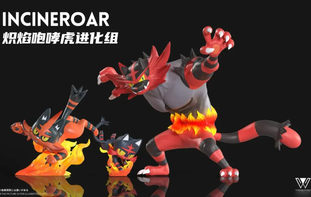 1/20 Scale World Zukan Evolution of Incineroar Set - Pokemon Statue - Wonder Studio