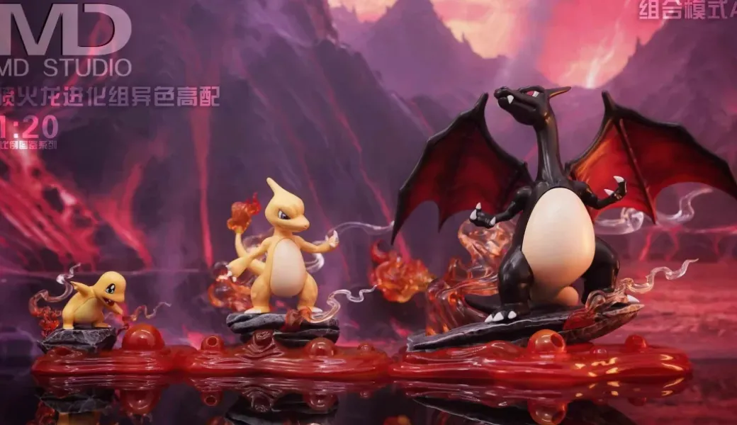 1/20 Scale World Zukan Evolution of Charizard Set & Mega Charizard Y 2.0 - Pokemon Resin Statue - MD-Studio