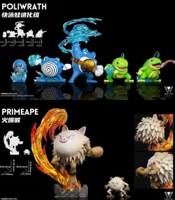 1/20 Scale World Zukan Evolution of Poliwrath Set & Primeape Set - Pokemon Statue - Wonder Studio