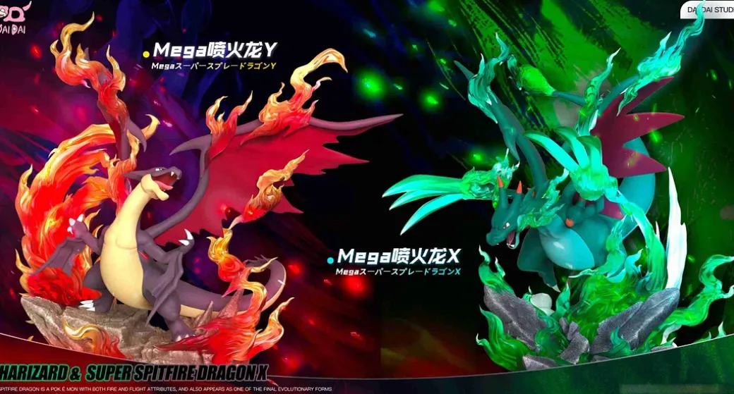 1/20 Scale World Zukan Mega Charizard X & Mega Charizard Y - Pokemon Resin Statue - DaiDai Studio