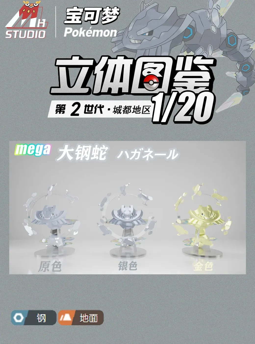 1/20 Scale World Zukan Mega Steelix - Pokemon Resin Statue - MH Studios