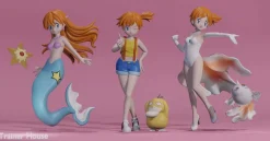 1/20 Scale World Zukan Misty, Staryu, Psyduck & Goldeen - Pokemon Statue - Trainer House Studios