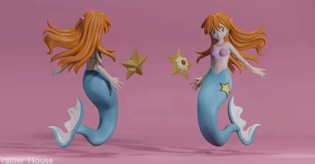 1/20 Scale World Zukan Misty, Staryu, Psyduck & Goldeen - Pokemon Statue - Trainer House Studios