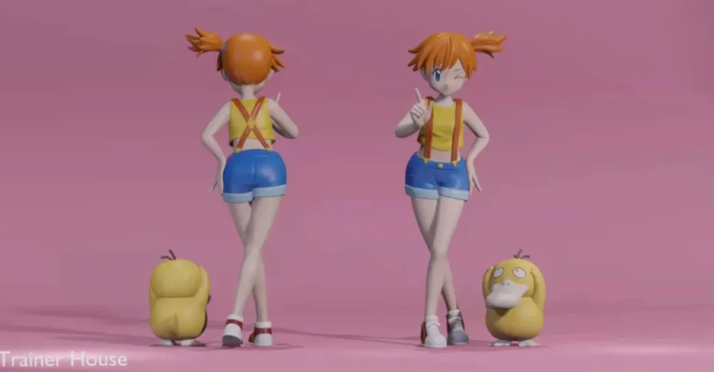 1/20 Scale World Zukan Misty, Staryu, Psyduck & Goldeen - Pokemon Statue - Trainer House Studios