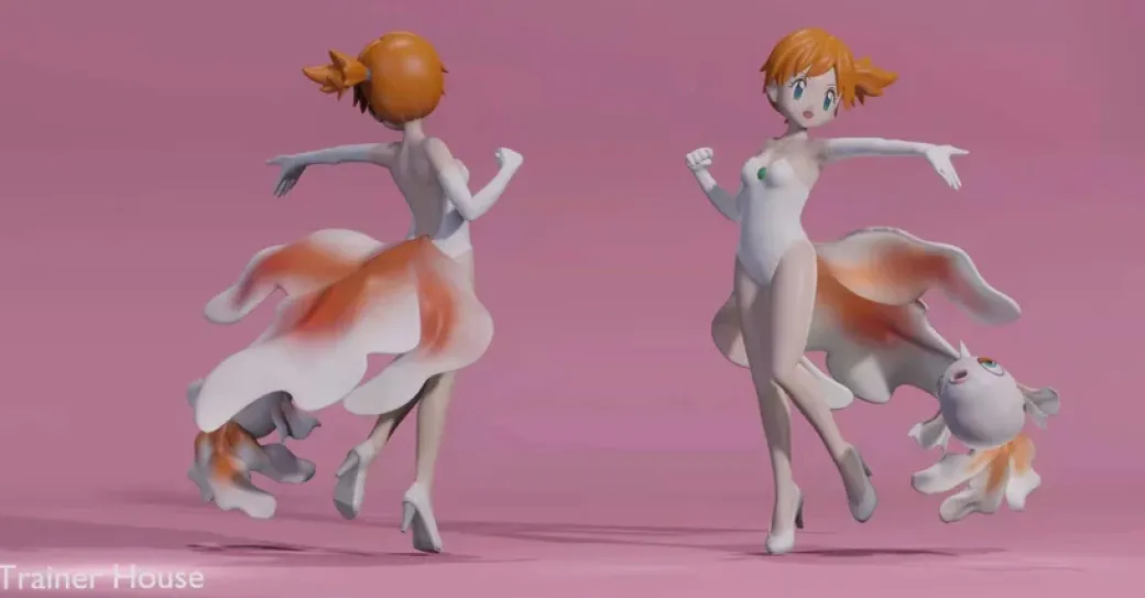 1/20 Scale World Zukan Misty, Staryu, Psyduck & Goldeen - Pokemon Statue - Trainer House Studios