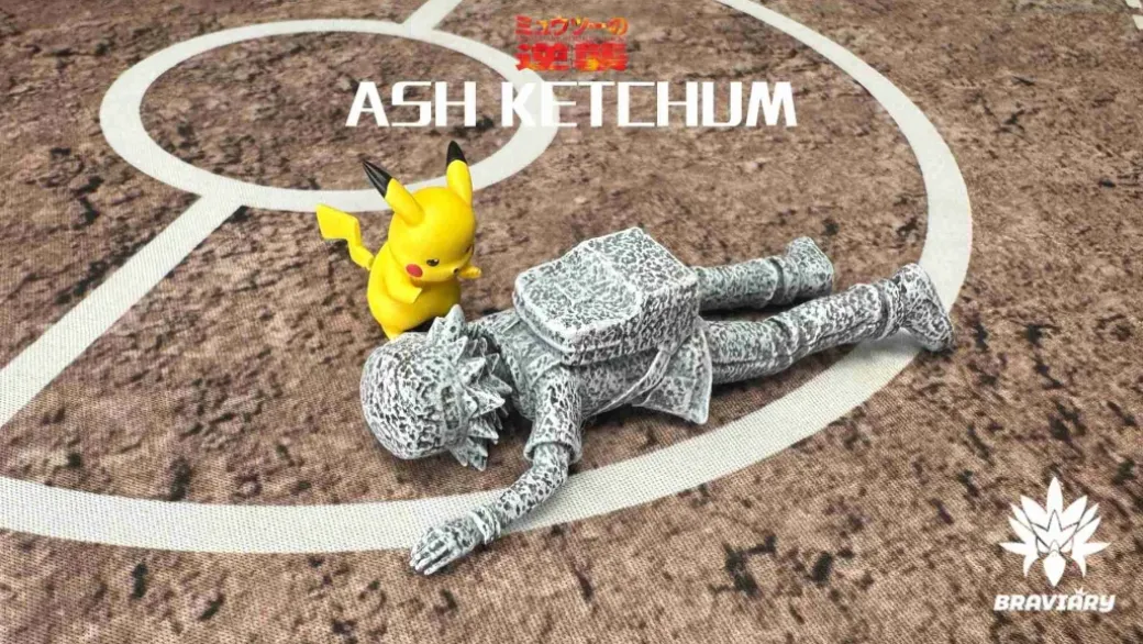 1/20 Scale World Zukan Petrochemical Ash Ketchum & Frustrated Pikachu - Pokemon Statue - Braviary Studio