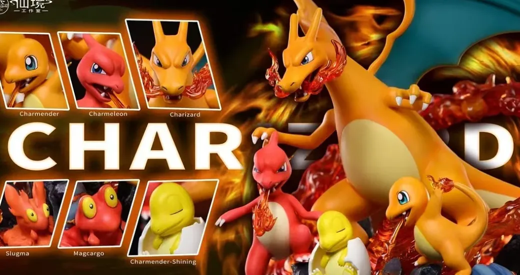 1/20 Scale World Zukan Pokemon Evolution Series 002 Charizard Family with LED - Pokemon Resin Statue - Fairyland Studio