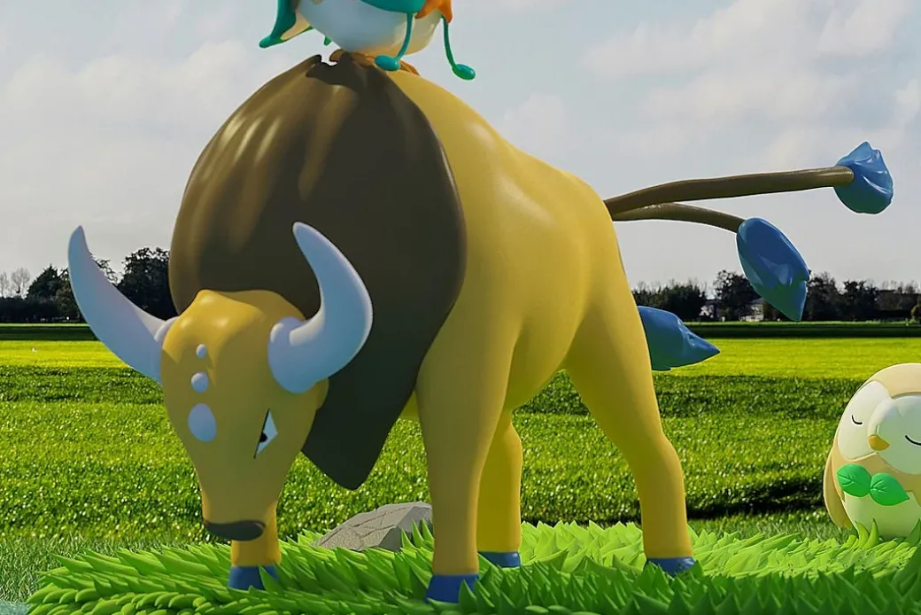 1/20 Scale World Zukan Rowlet Set & Tauros & Scraggy - Pokemon Resin Statue - TS Studios