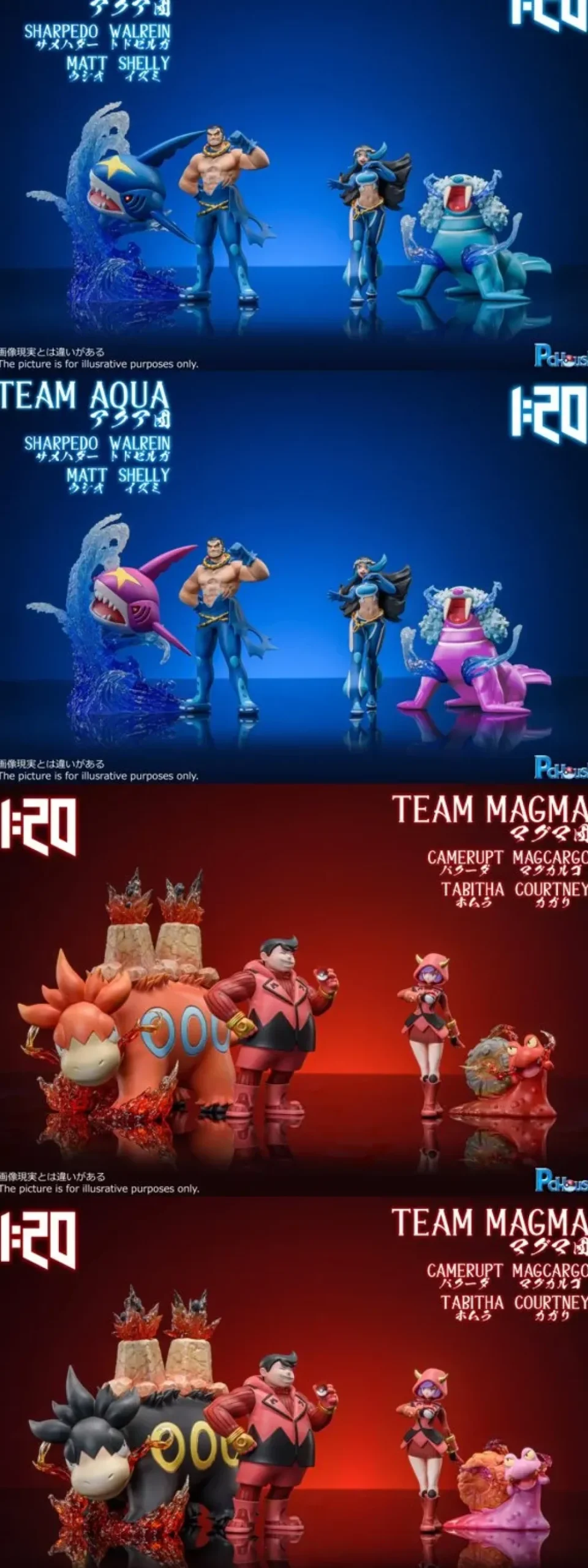 1/20 Scale World Zukan Villainous team Series 002 Team Aqua & Team Magma - Pokemon Resin Statue - PCHouse Studios