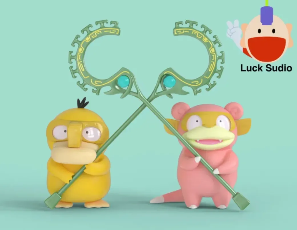 Barrier Beasts Psyduck & Slowpoke - Ne Zha Pokemon Statue - Luck Studio