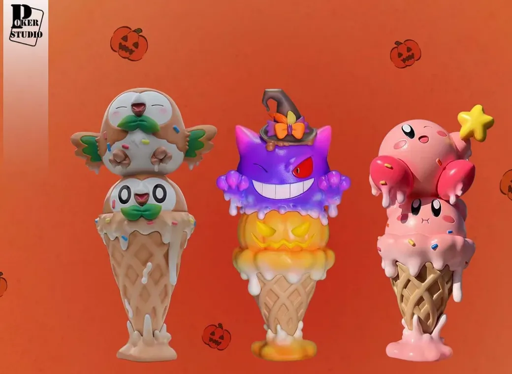 Big & Small Scale Halloween Pumpkin Ice Cream Gengar - Pokemon Resin Statue - Poker-Studios