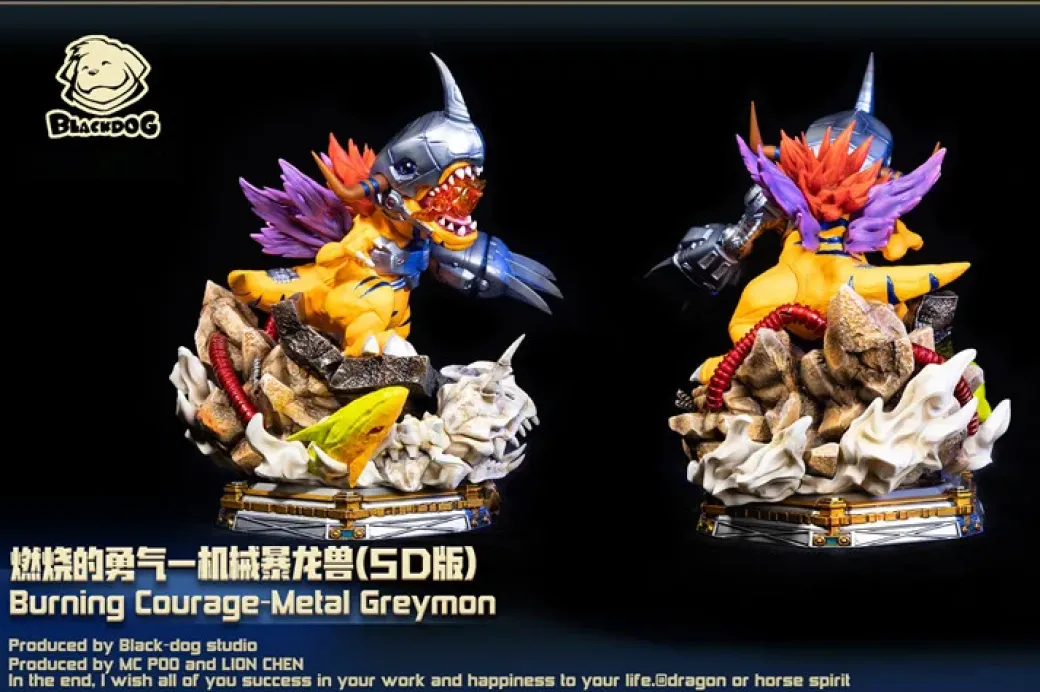 Burning Courage Metal Greymon - Digimon Resin Statue - Black-Dog-Studios
