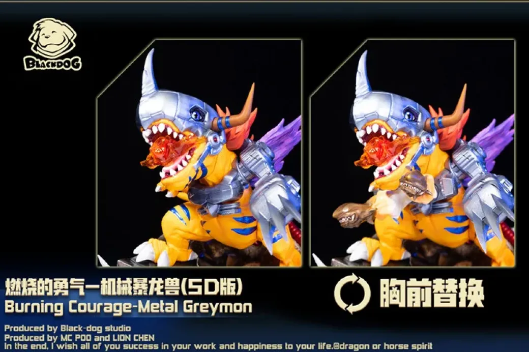 Burning Courage Metal Greymon - Digimon Resin Statue - Black-Dog-Studios
