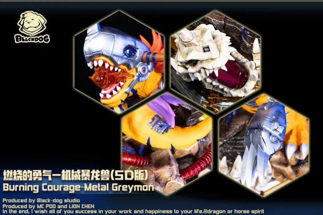 Burning Courage Metal Greymon - Digimon Resin Statue - Black-Dog-Studios