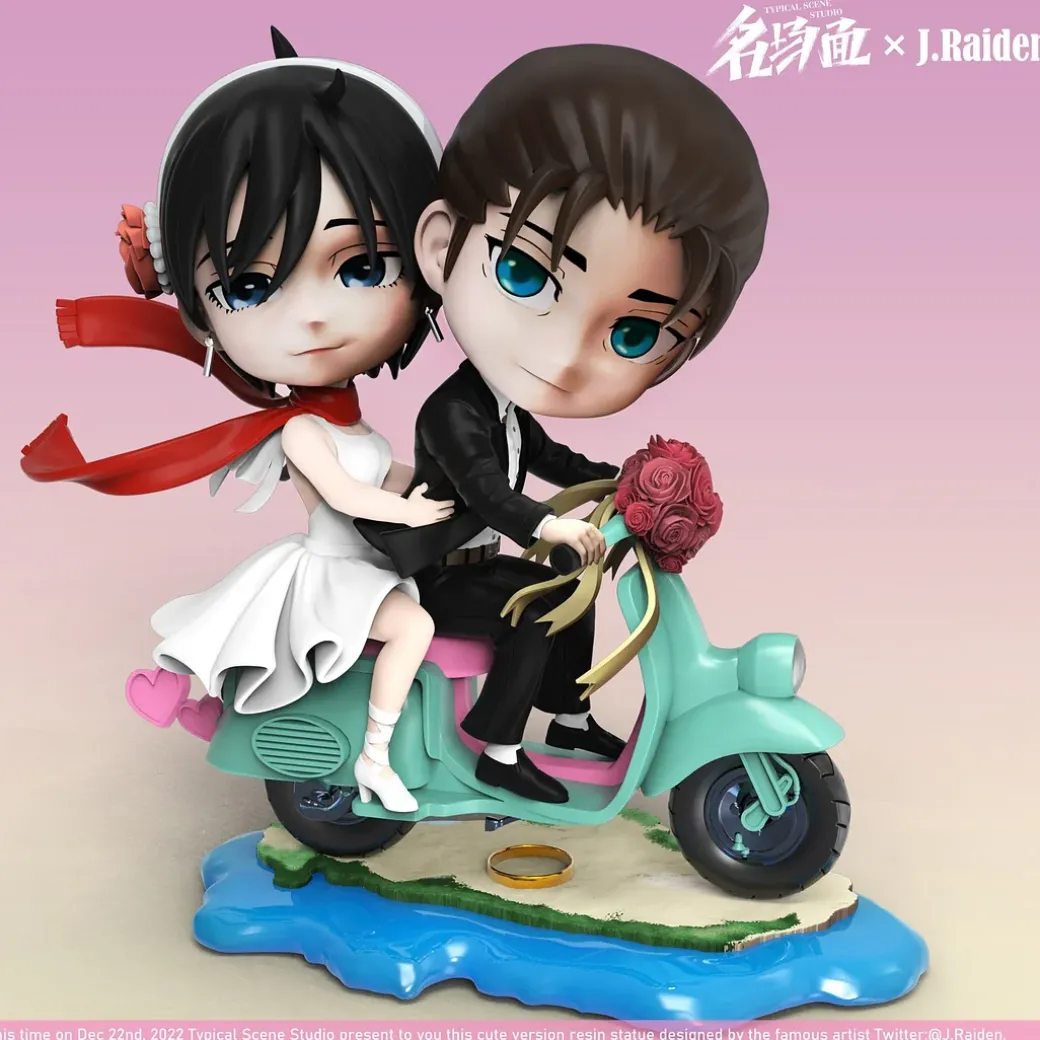 Chibi ver. Riding Motorcylcle Mikasa Ackerman & Eren Yeager - Attack On Titan Resin Statue - Typical Scene Studio