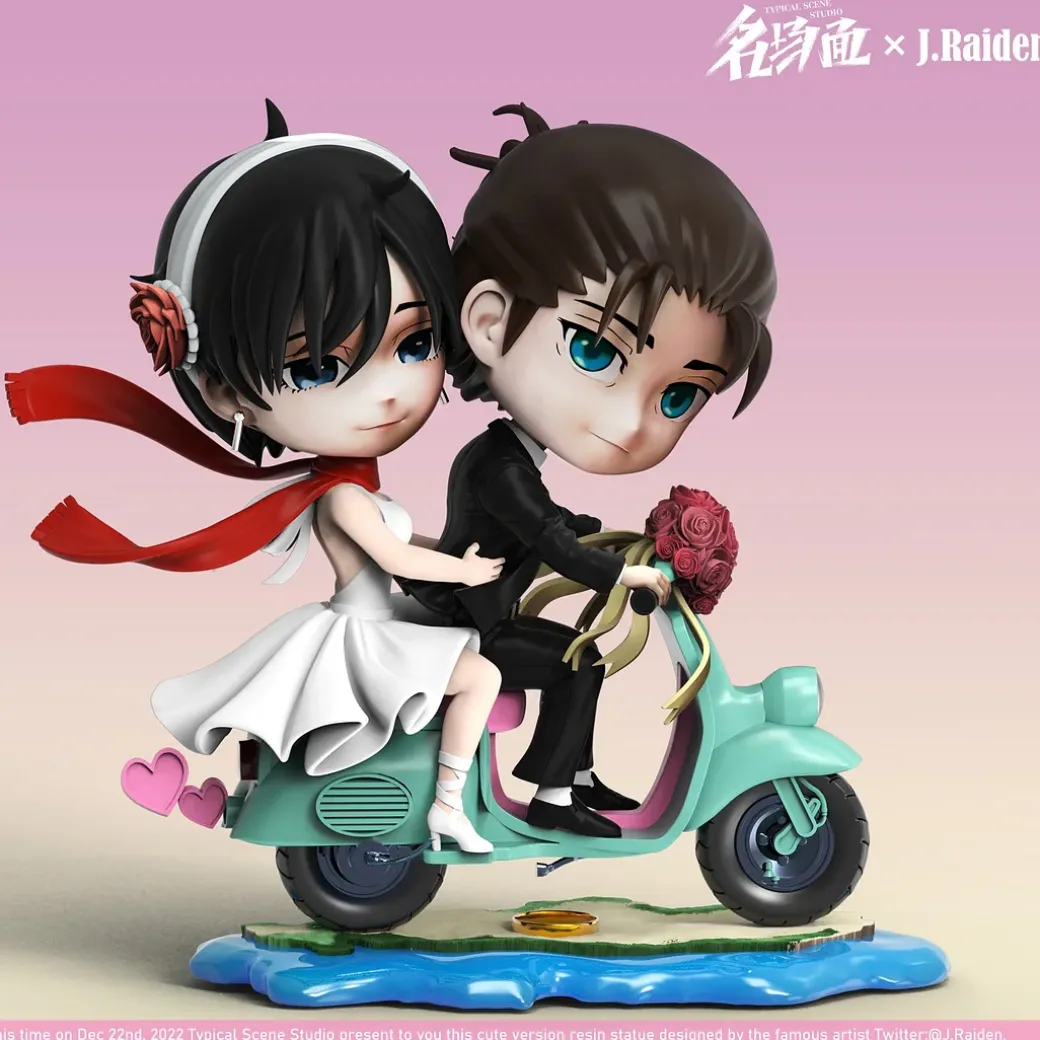 Chibi ver. Riding Motorcylcle Mikasa Ackerman & Eren Yeager - Attack On Titan Resin Statue - Typical Scene Studio