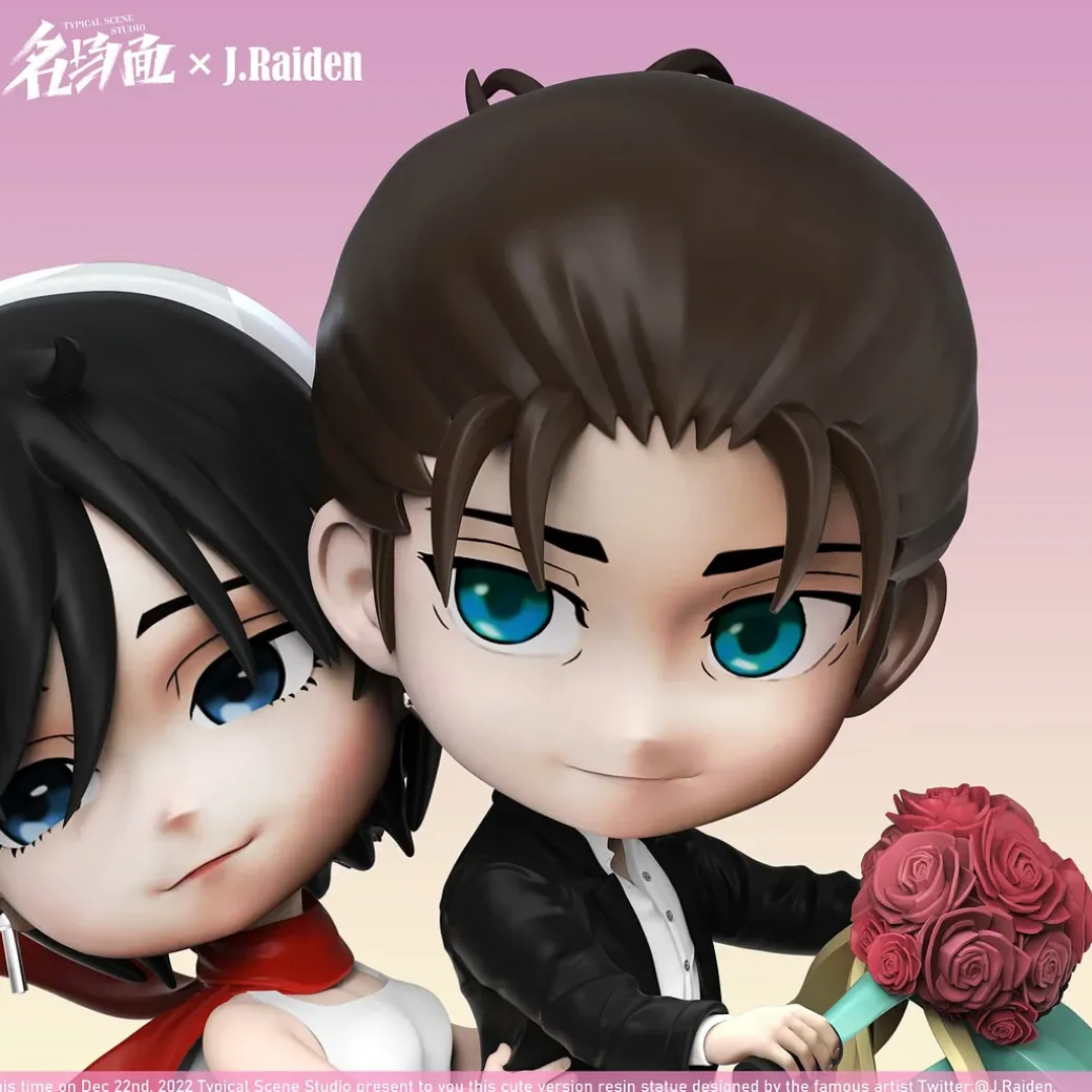 Chibi ver. Riding Motorcylcle Mikasa Ackerman & Eren Yeager - Attack On Titan Resin Statue - Typical Scene Studio