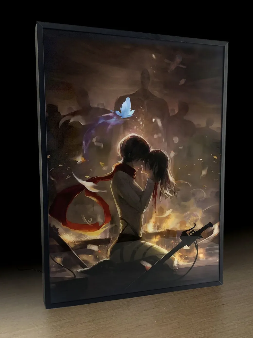 3D Decorative Paint of Light Guide Transformation Mikasa Ackerman & Eren Yeager Final Kiss with LED - Attack On Titan Decorative Painting - momo Studio