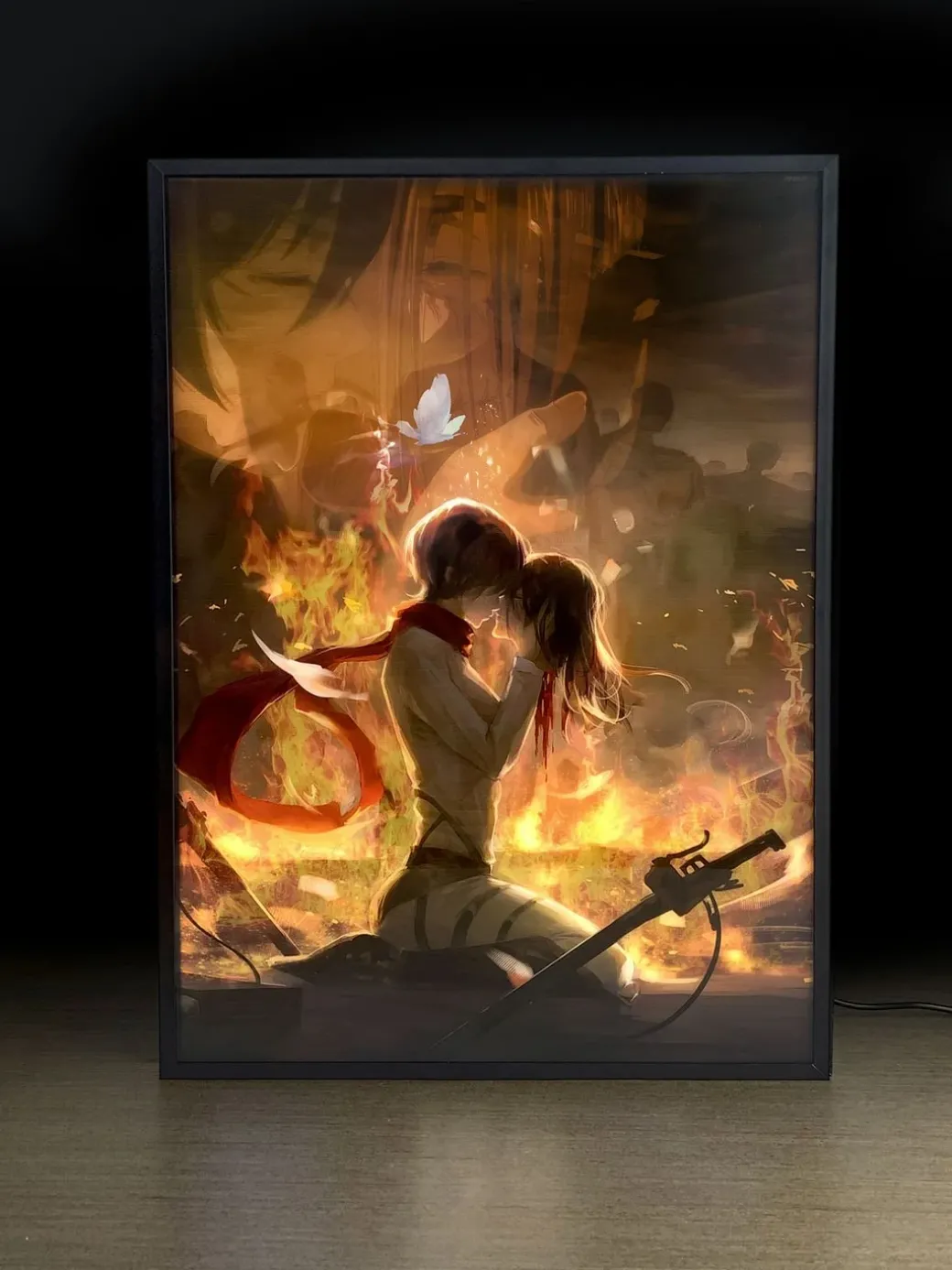 3D Decorative Paint of Light Guide Transformation Mikasa Ackerman & Eren Yeager Final Kiss with LED - Attack On Titan Decorative Painting - momo Studio