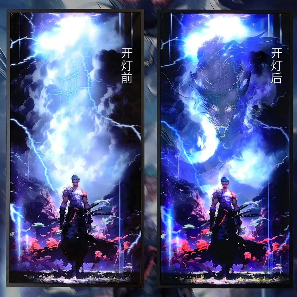 3D Decorative Paint of Light Guide Transformation Roronoa Zoro with LED - ONE PIECE Decorative Painting - Mystical Art Studios