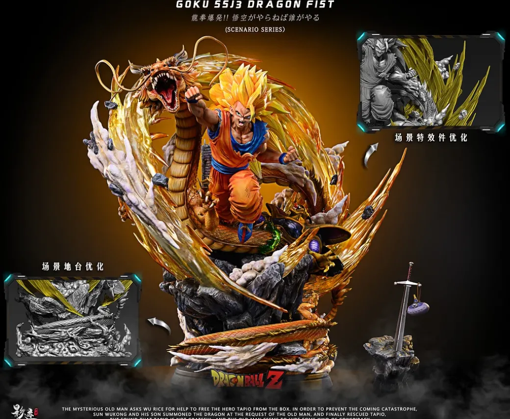 Dragon Fist Super Saiyan 3 Son Goku with LED - Dragon Ball Resin Statue - D-M Studios