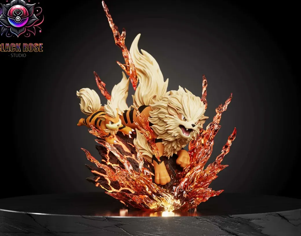 Evolution of Hisui Arcanine Set with LED - Pokemon Resin Statue - Black Rose Studio