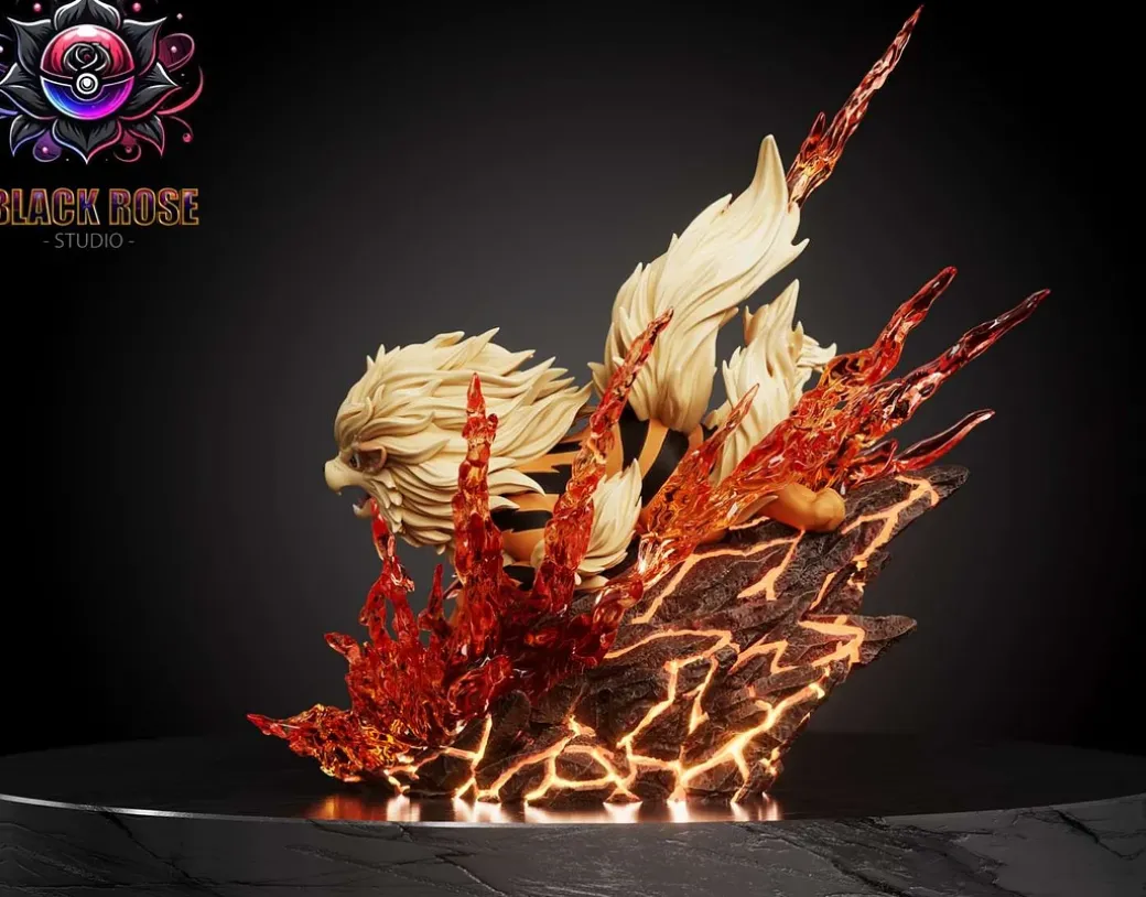 Evolution of Hisui Arcanine Set with LED - Pokemon Resin Statue - Black Rose Studio
