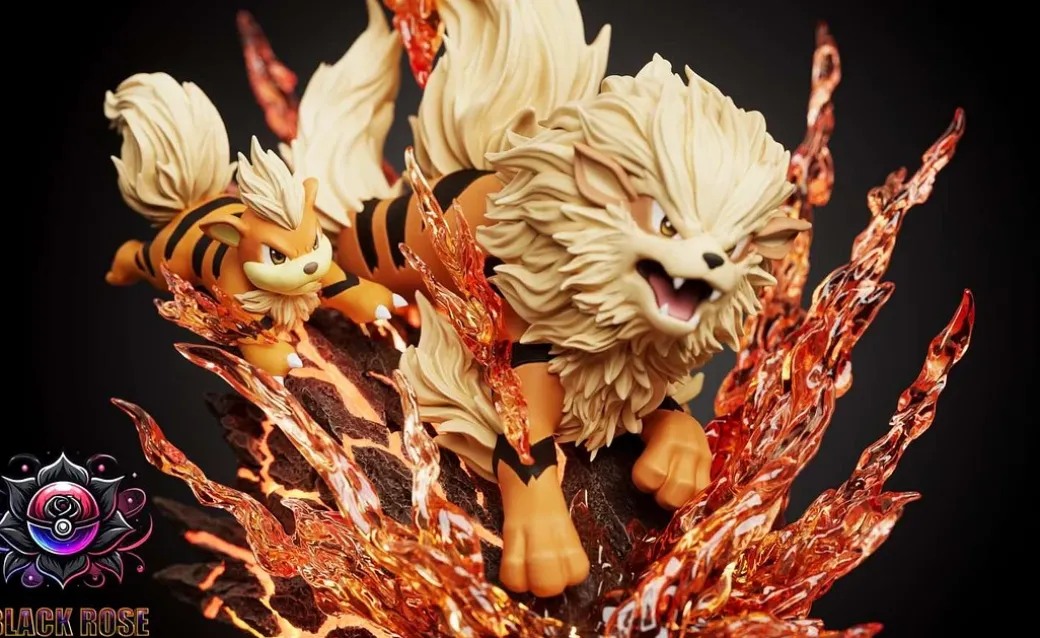 Evolution of Hisui Arcanine Set with LED - Pokemon Resin Statue - Black Rose Studio