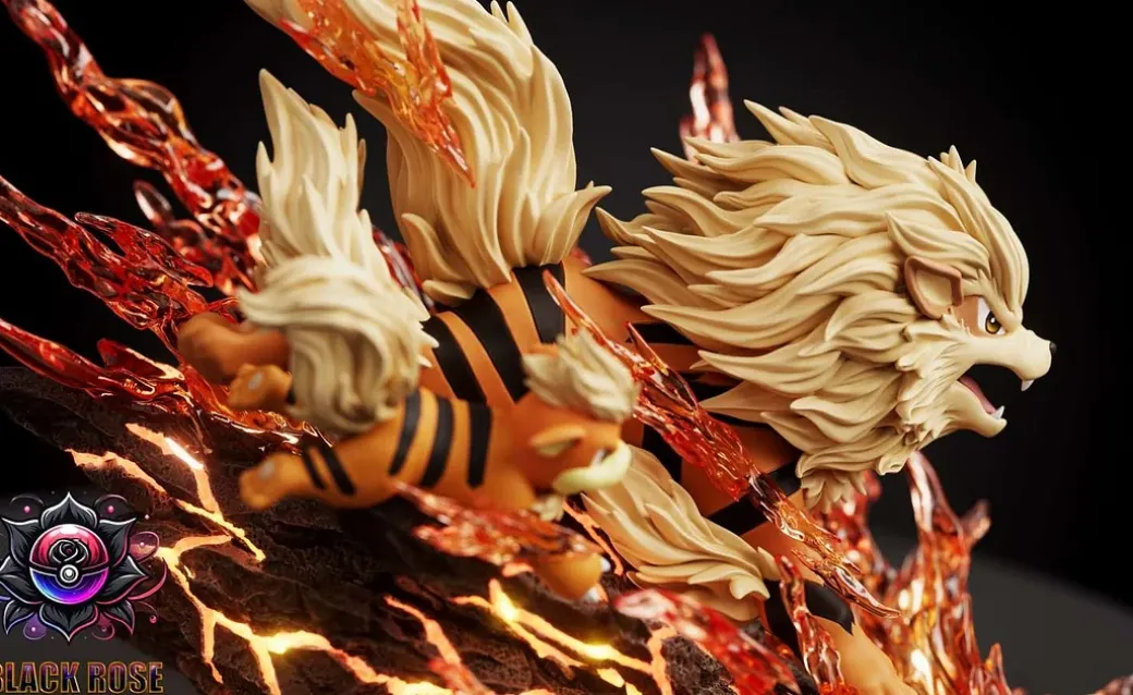 Evolution of Hisui Arcanine Set with LED - Pokemon Resin Statue - Black Rose Studio