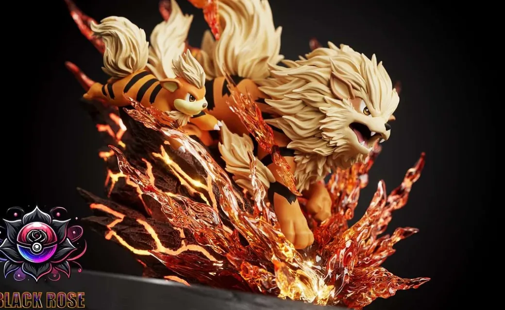 Evolution of Hisui Arcanine Set with LED - Pokemon Resin Statue - Black Rose Studio