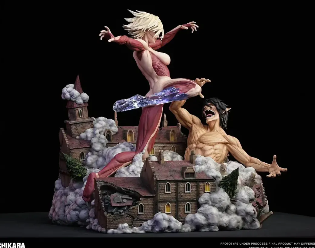 Female Titan battles the Attack Titan - Attack On Titan Resin Statue - CHIKARA Studios