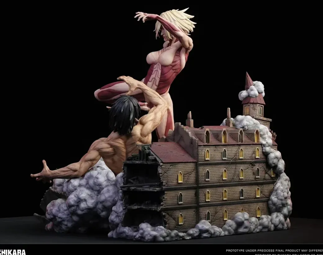 Female Titan battles the Attack Titan - Attack On Titan Resin Statue - CHIKARA Studios