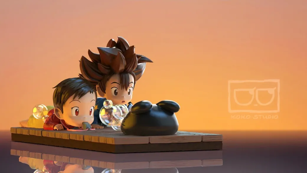 First Meet Blowing Bubbles Botamon - Digimon Resin Statue - KOKO-Studio