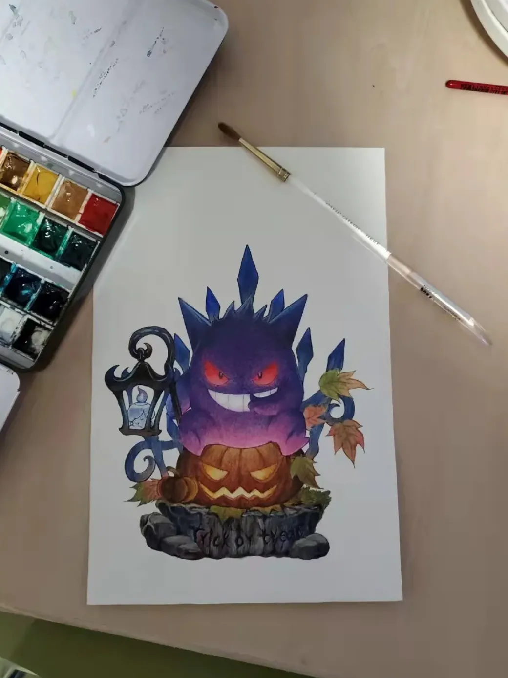 Gengar Postcard & Original Painting - Free Shipping - Pokemon